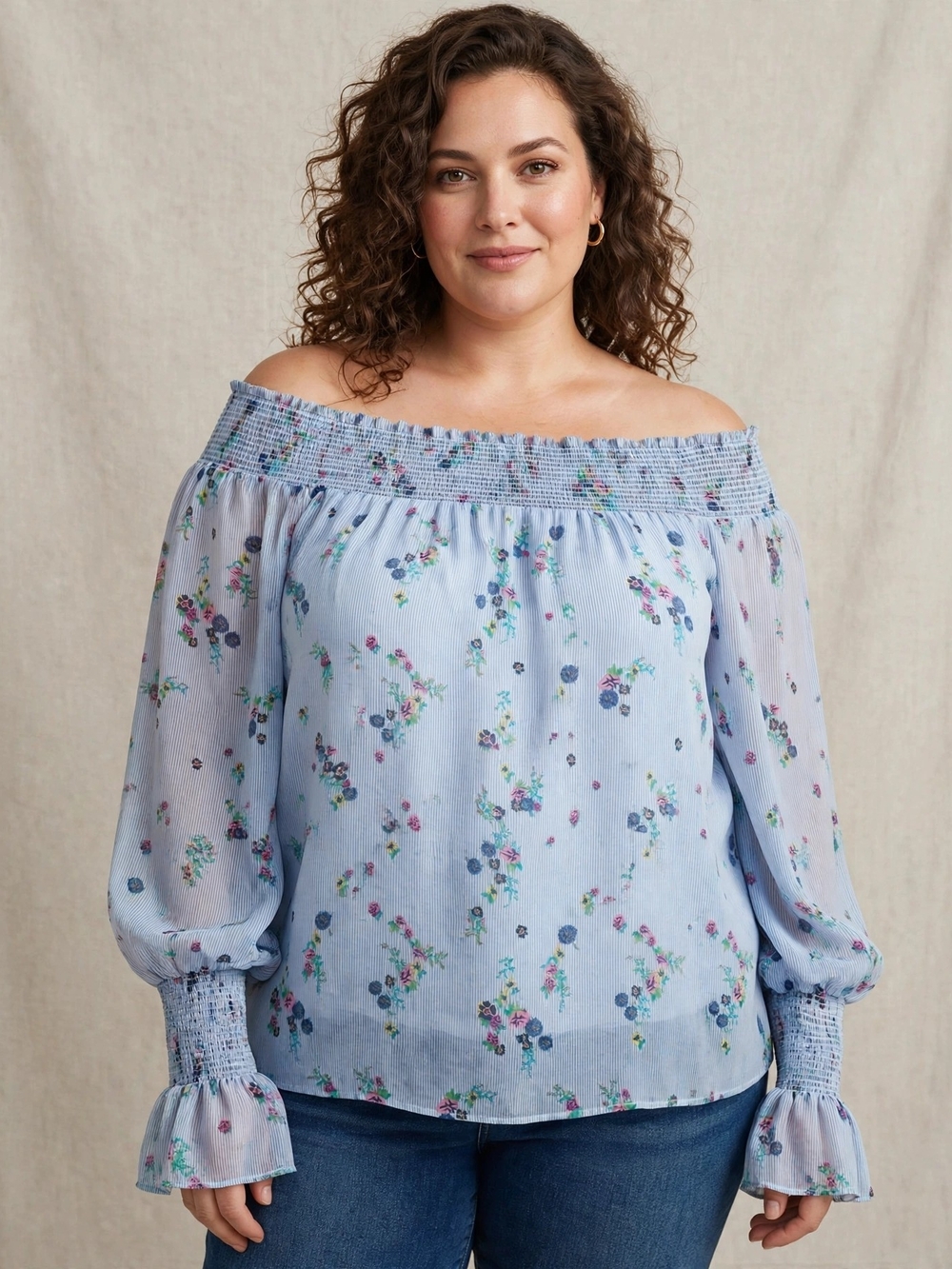 DC Jeans Light Blue Floral Off-Shoulder Women's Top Size 2X